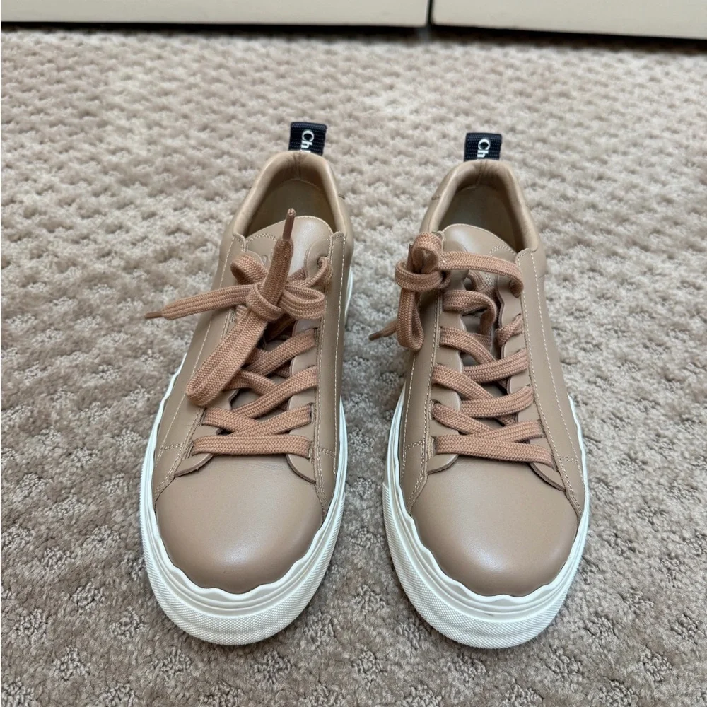 Chloé Lauren Tan Leather Platform Sneakers - Picture 3 of 7
